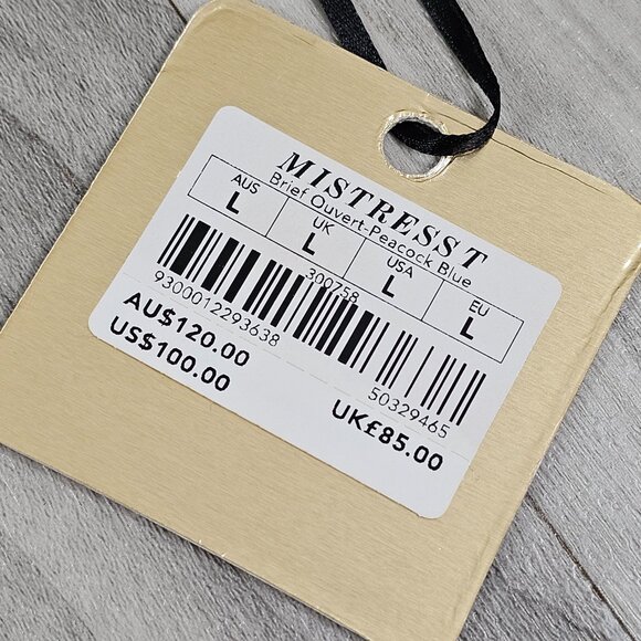 Honey Birdette Mistress T Peacock Blue Faux Leather Ouvert Brief Panty Size L - Picture 3 of 8